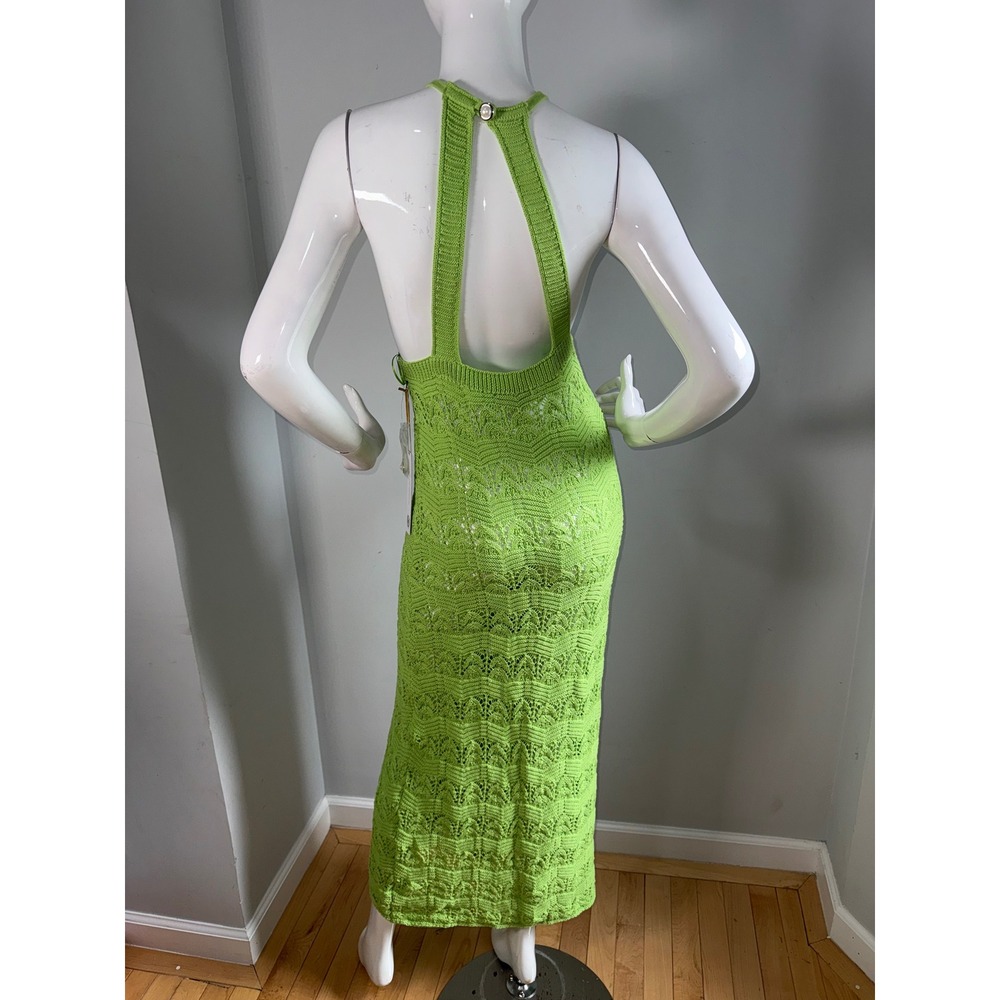 House of Harlow 1960 Neon Green Crochet Halter Maxi Dress Open Back size Sโ New - Picture 9 of 12